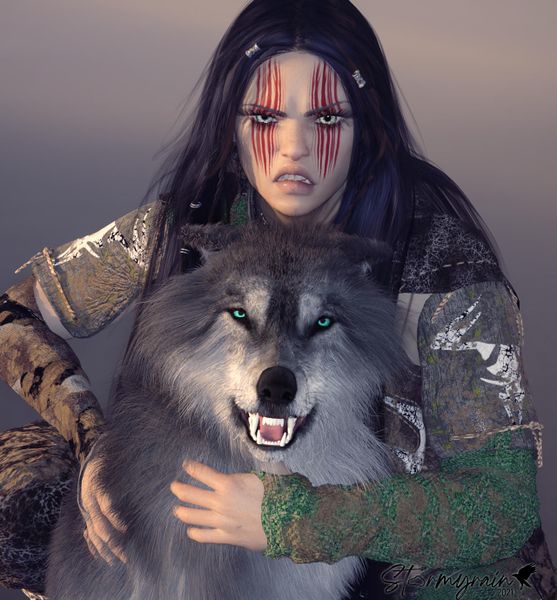 File:Darcena Wolf-Valslayer with wolf by Stormyrain.jpg