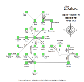 Representational map of the in-game rooms comprising of the Albatross.