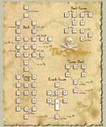 Representational map of the in-game rooms comprising the Spitfire venue. Major sections of the Spitfire include Deck, Cargo Hold, Deck House, 'Tween Deck, and Coach House.