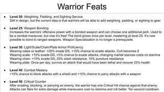 Warrior Feats Overview