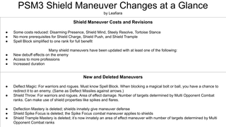 PSM3 Shield Maneuver Changes