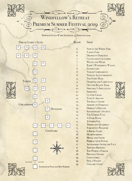 Representational map of in-game rooms depicting the Windfellow's Retreat venue, as mapped by Elysia in 2019.