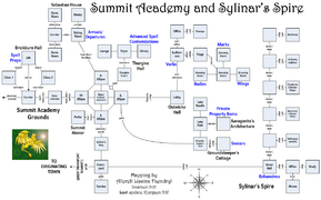 Simple color map of Summit Academy and Sylinar's Spire, representing the different rooms in games as connected blocks.