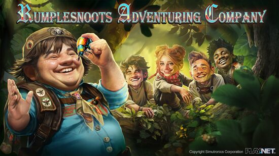 A portly halfling holds a rainbow-colored bug in stumpy fingers while his smiling admirers look on from nearby underbrush
