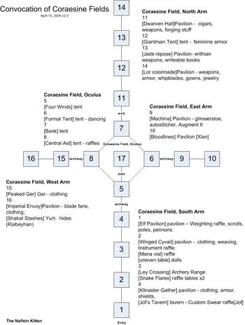 Representational map of the in-game rooms comprising the Coraesin Field.