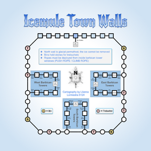 Map of Icemule Outer Defensive Walls, with access points, weapons, and ammunition.